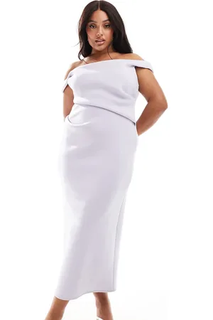 ASOS ASOS DESIGN Curve structured bardot pencil midi dress in lilac