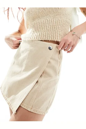 Stradivarius Denim wrap skort in stone