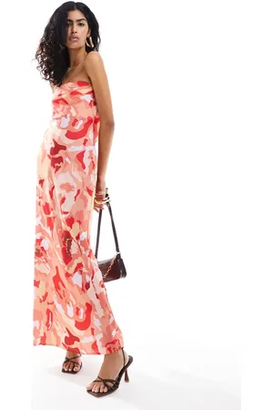 Pretty Lavish Satin bandeau maxi dress in abstract floral