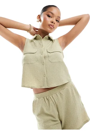 VERO MODA Textured sleeveless vest co-ord in sage