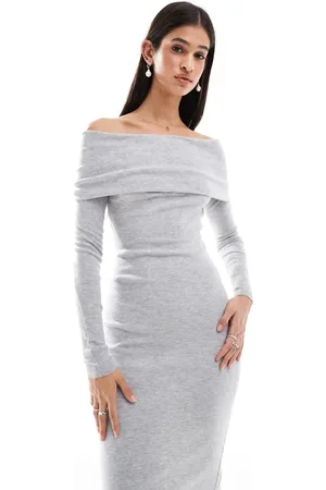 Bershka Knit bardot midi dress in