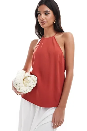 ASOS Cupro halter neck cami with strappy back in terracotta