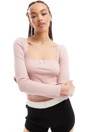 Motel Bovita long sleeve ribbed top in dusty