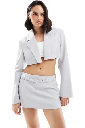 Bershka Cropped blazer co-ord in pale