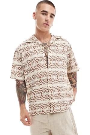 SELECTED Short sleeve shirt with geo print in beige