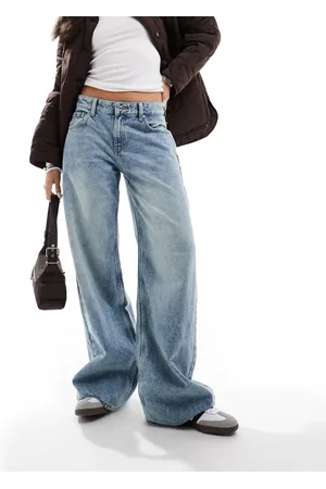 Bershka Wide leg skater jeans in washed light