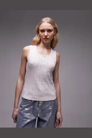 Topshop Lace pointelle scoop neck tank in pink