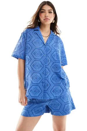 Iisla & Bird Broderie short sleeve beach shirt co-ord in