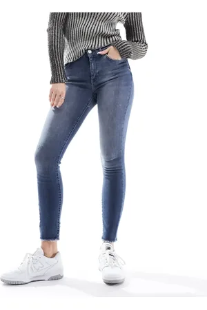 ONLY Ankle length skinny jeans in blue denim