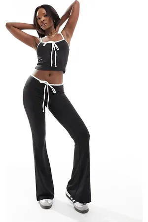 Edikted V waist flare trousers in monochrome with bow detail co-ord