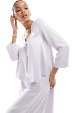 VERO MODA Satin top with embellished bow in lavender blue