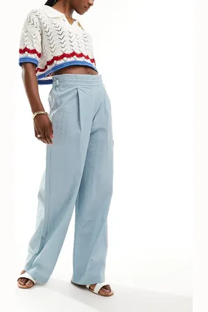 Pimkie Drawstring paperbag waist wide leg trousers in baby