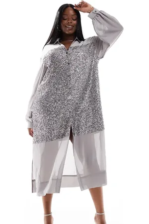 Never Fully Dressed Lila sequin shirt midaxi dress in gunmetal