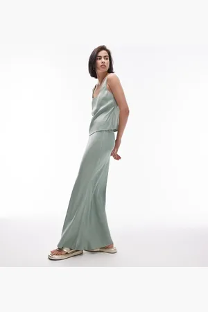 Topshop Co-ord bias maxi skirt with knicker trim detail in summer khaki
