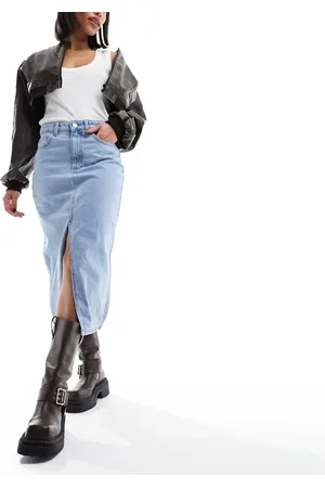 ONLY Denim midi skirt with front split in light