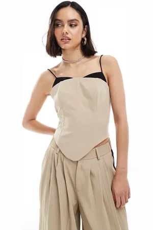Extro & Vert Bra detail corset top in stone & black co-ord