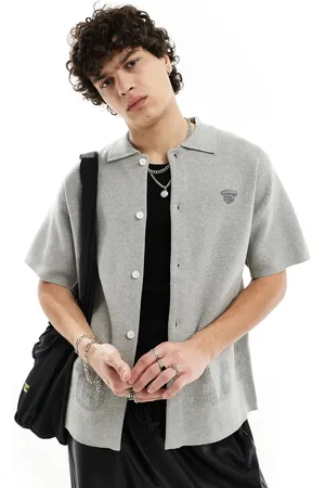 A Bathing Ape Aape By A Bathing Ape short sleeve knitted bowling shirt in grey