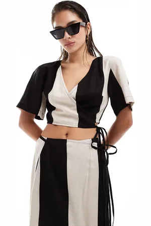 Pretty Lavish Contrast wrap crop top co-ord in monochrome