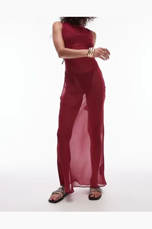 Topshop Beach sheer bias maxi dress in cherry