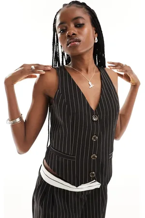 Extro & Vert Fitted pinstripe waistcoat in black co-ord