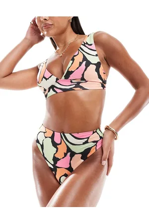 ASOS Maya plunge triangle bikini top with ruche detail in abstract pastel