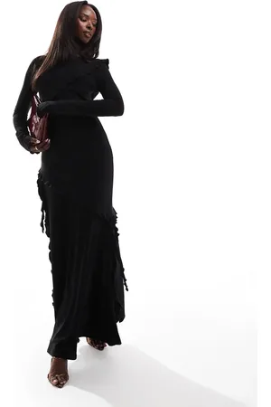 DASKA Ruffle maxi dress in black