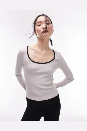 Topshop Contrast long sleeve top in stone