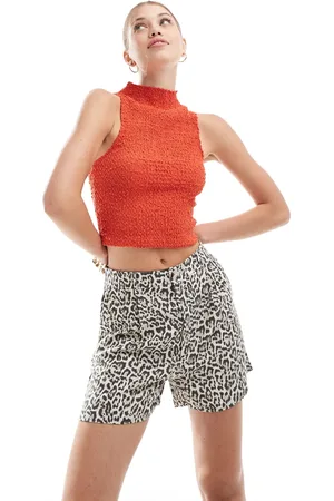 Stradivarius Linen look pull on short in leopard