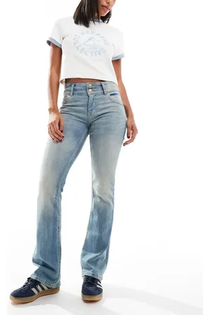 Bershka Low rise bootcut jeans in light dirty wash