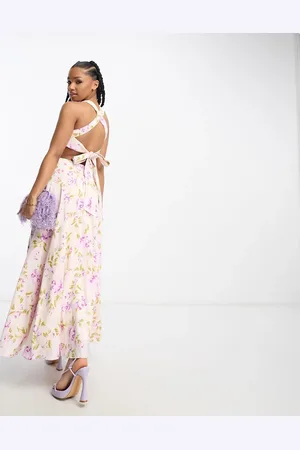 EVER NEW Halter neck open back maxi dress in lilac floral