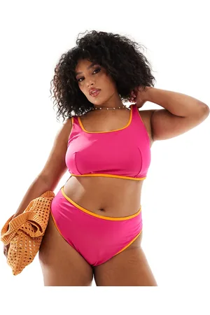 ASOS Curve contrast binding crop bikini top in
