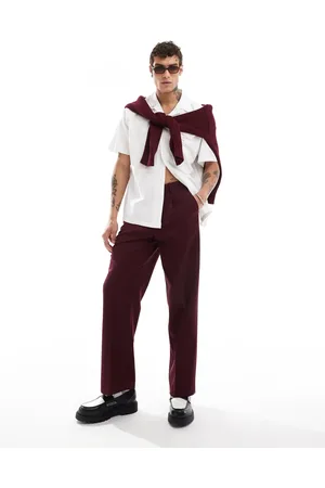 ASOS Smart wide leg trousers with front pleats in burgundy