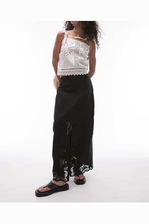 Topshop Cutwork trim midi skirt in
