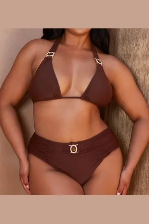 Moda Minx Curve X Bernadette Afia Amour high waist bikini bottom in coffee
