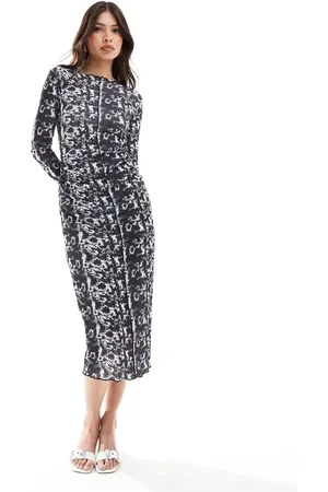 Brave Soul Long sleeve high neck mesh dress in tie dye print
