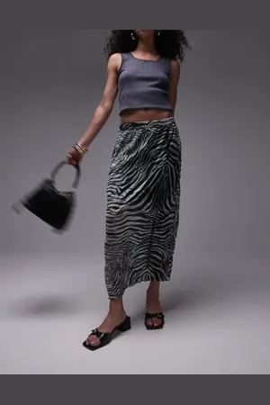 Topshop Crinkle midi skirt in abstract print in mono