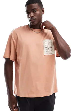 Only & Sons Oversize t-shirt with crochet pocket in burnt