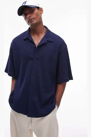 Topman Oversized fit waffle button through shirt in