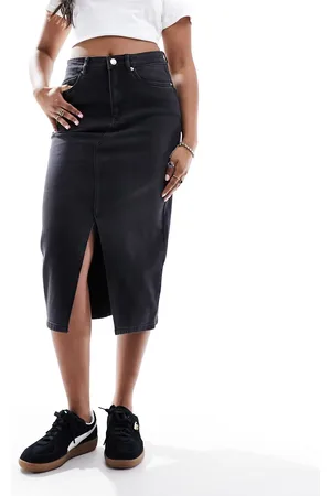 VERO MODA Denim midaxi skirt with front split in washed
