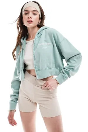 Good For Nothing Crop oversized logo hoodie in light green