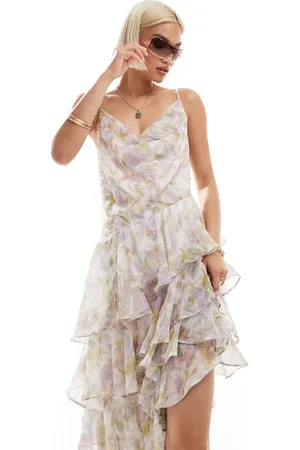 Labelrail X Olivia Grace Herring watercolour floral ruffle midi dress in