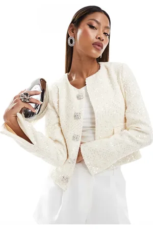 Lavish Alice Sequin boucle jacket in beige