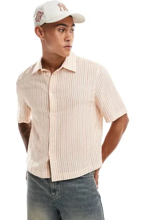 ASOS Relaxed boxy shirt with short sleeves in stripe - cotton linen blend