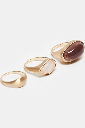ASOS ASOS DESIGN Curve pack of 3 rings with semi precious style stone set in brushed tone