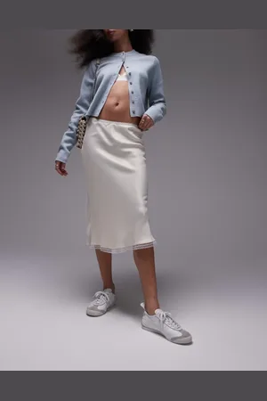 Topshop Over Knee Length Bias with lace trim in ivory