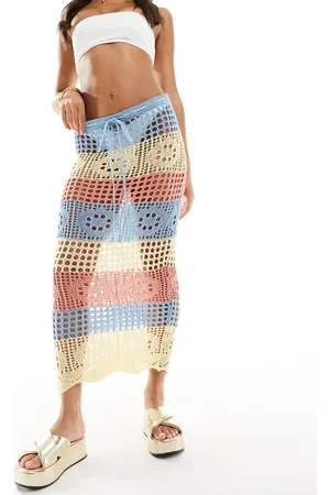 Missyempire Crochet maxi beach skirt in pastel stripe