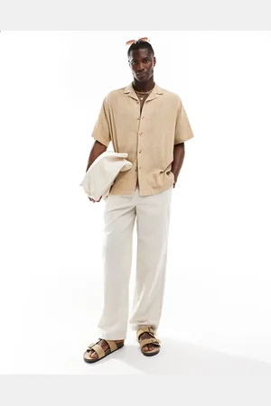 ASOS Relaxed revere texture shirt in beige