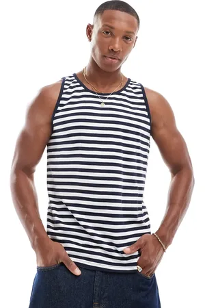 Brave Soul Classic stripe vest in & navy