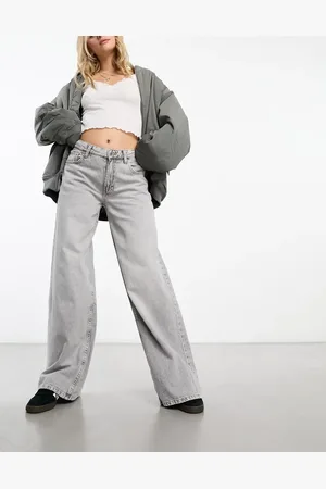 Bershka High waisted wide leg jeans in washed