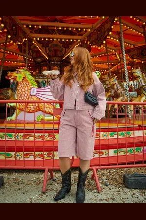 Labelrail X Laura Elizabeth Klein striped denim cropped denim jacket co-ord in